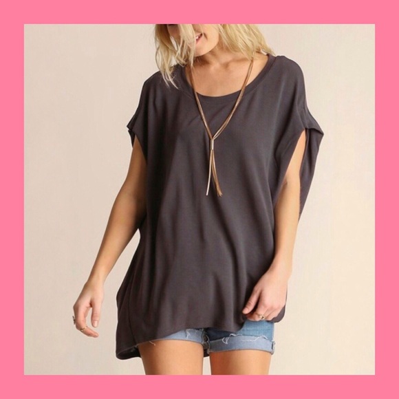 Umgee Tops - [Umgee] Dolman Short Sleeve Tee in Ash Size Large